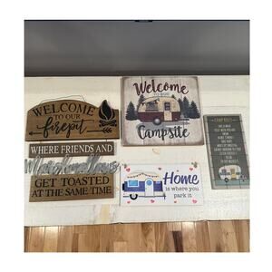 Set Of 4 Wooden Camping Decor Wall Signs